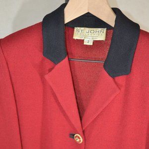 (BEAUTIFUL) VINTAGE ST. JOHN COLLECTION BY MARIE GRAY RED & BLACK  COAT SIZE 2